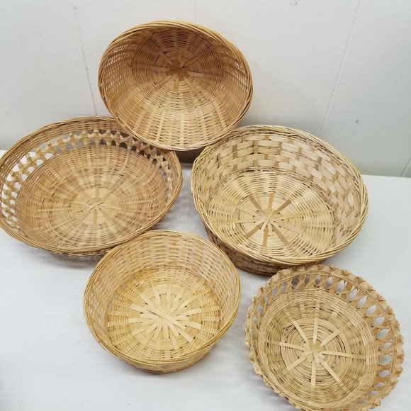5 Wicker Rattan Baskets Wall Decor Country Boho Vt